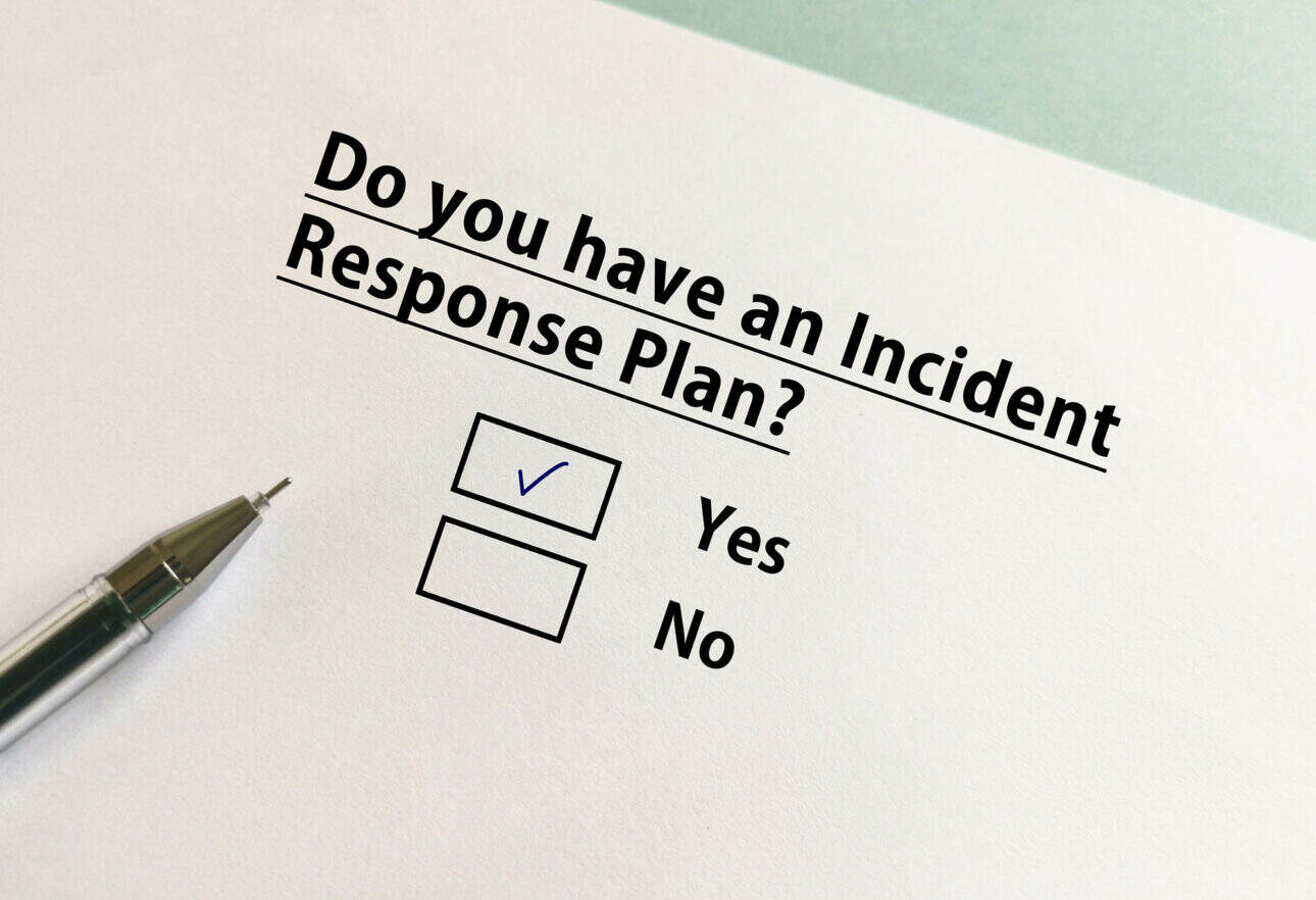Incident response plan checklist with yes ticked.