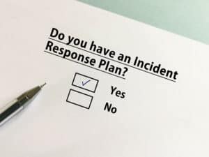 Incident response plan checklist with yes ticked.