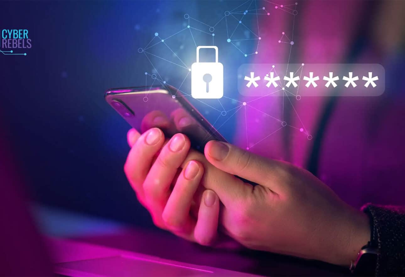 Secure mobile phone access with encryption lock symbol