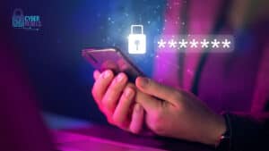 Secure mobile phone access with encryption lock symbol