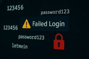 Failed login with weak passwords and padlock symbol.