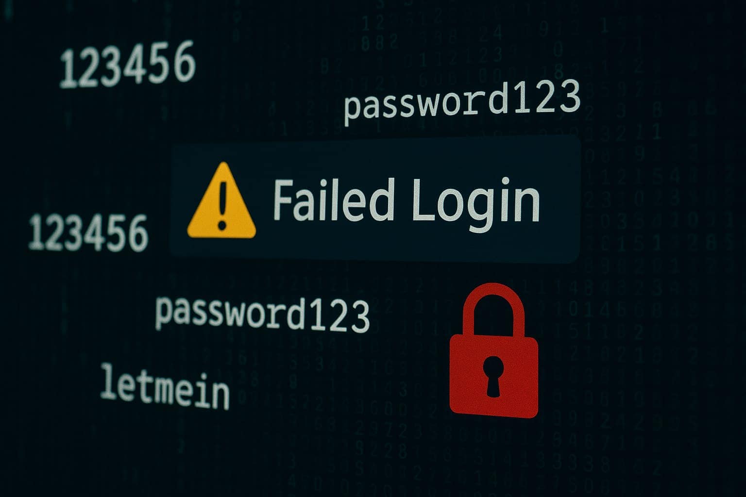 Failed login with weak passwords and padlock symbol.
