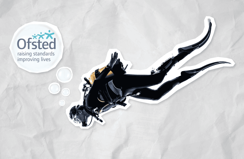 Diver swimming underwater with Ofsted logo.
