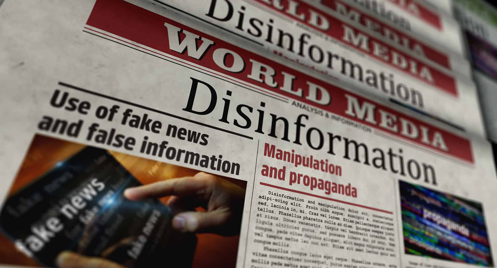 Newspaper headlines on disinformation and fake news