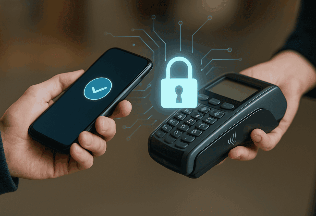Contactless payment with mobile phone and card reader.