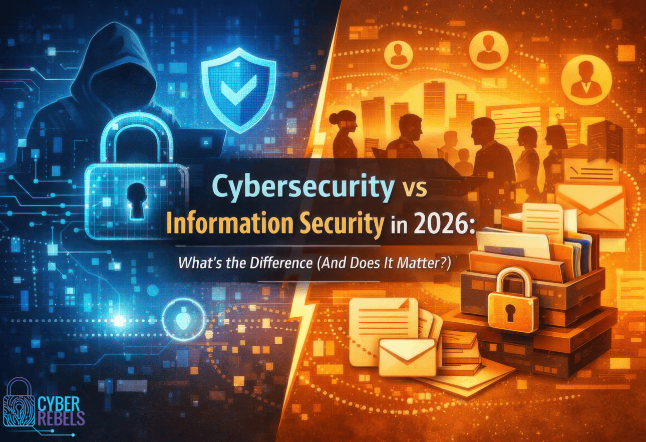 Cybersecurity vs Information Security debate illustration 2026