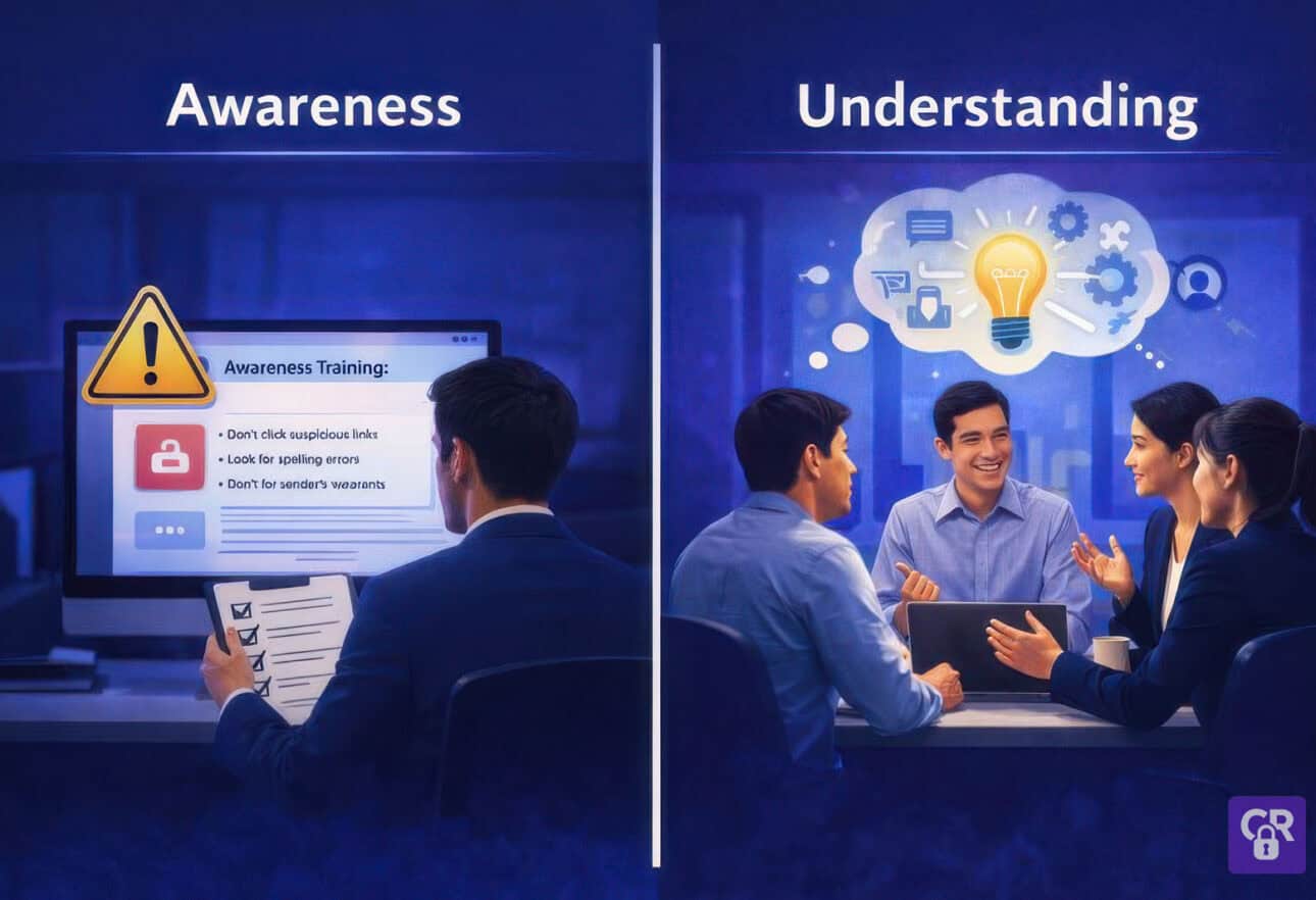 Awareness and understanding in cybersecurity training illustration.