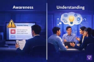 Awareness and understanding in cybersecurity training illustration.