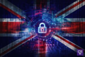 UK flag with digital lock overlay