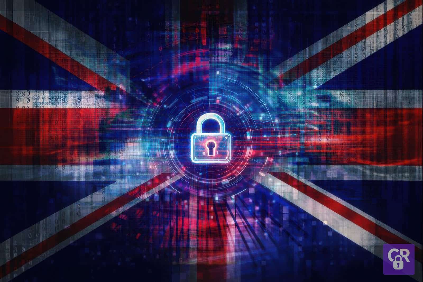UK flag with digital lock overlay