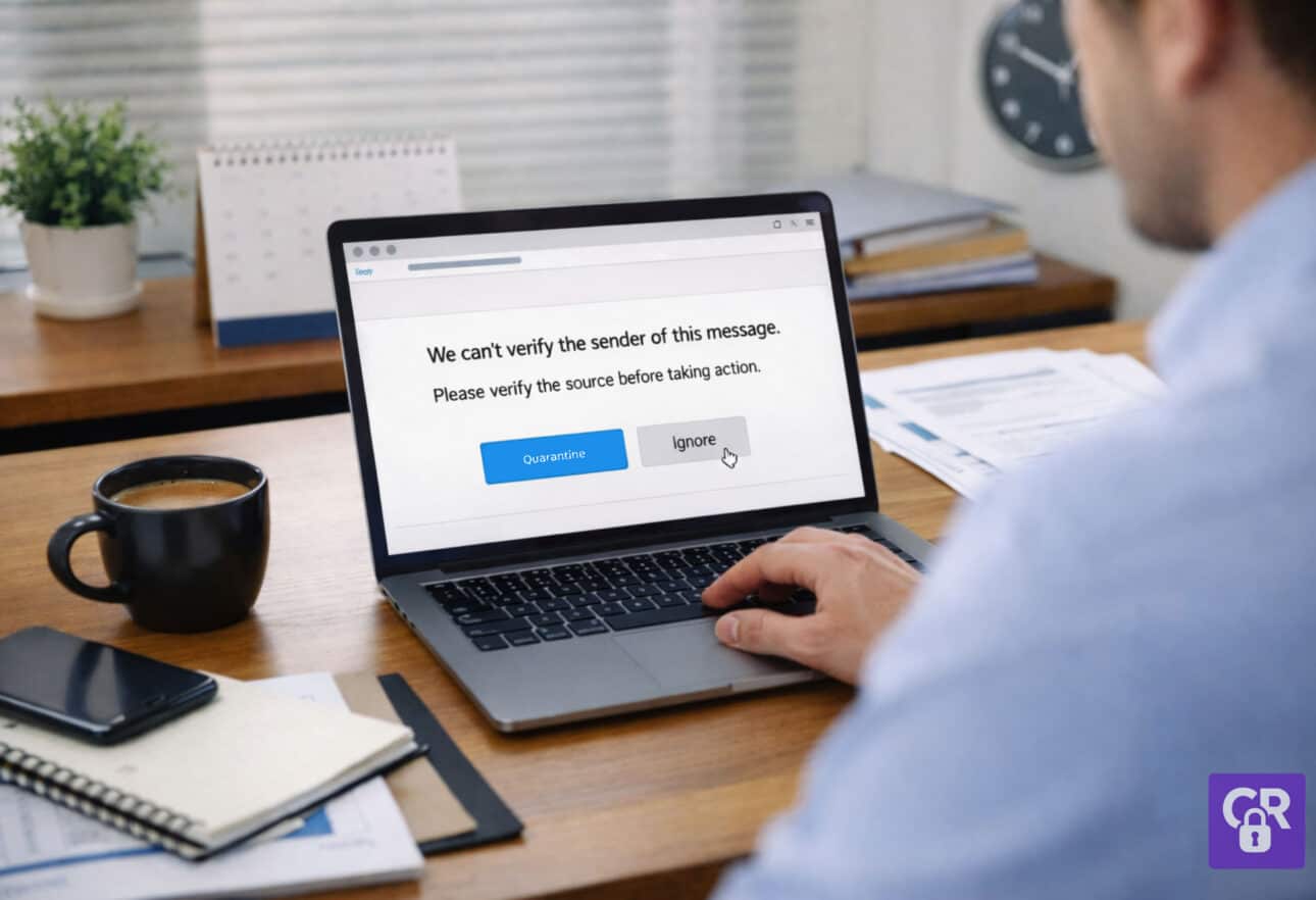 Person reviewing message alert on laptop