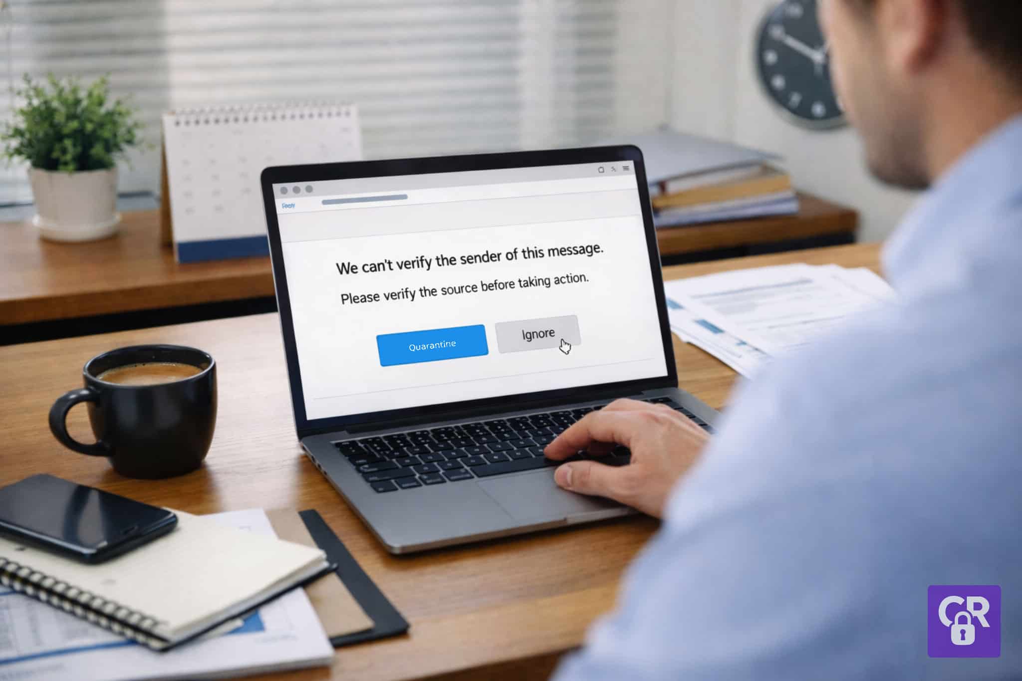 Person reviewing message alert on laptop