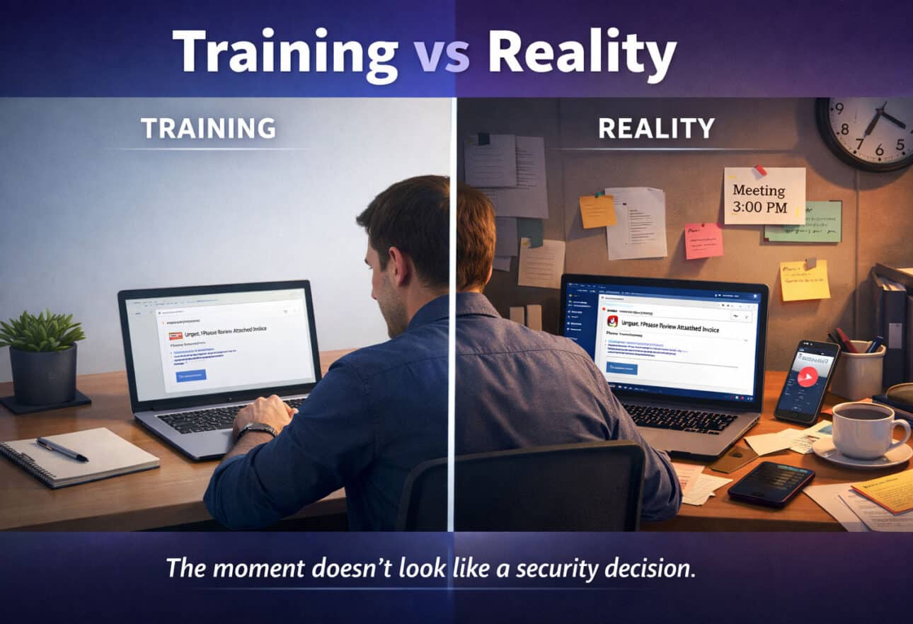 Contrast between training and real work environments.