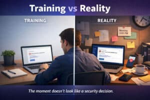 Contrast between training and real work environments.