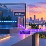 Illustration of AI task process crossing boundary with city skyline background.